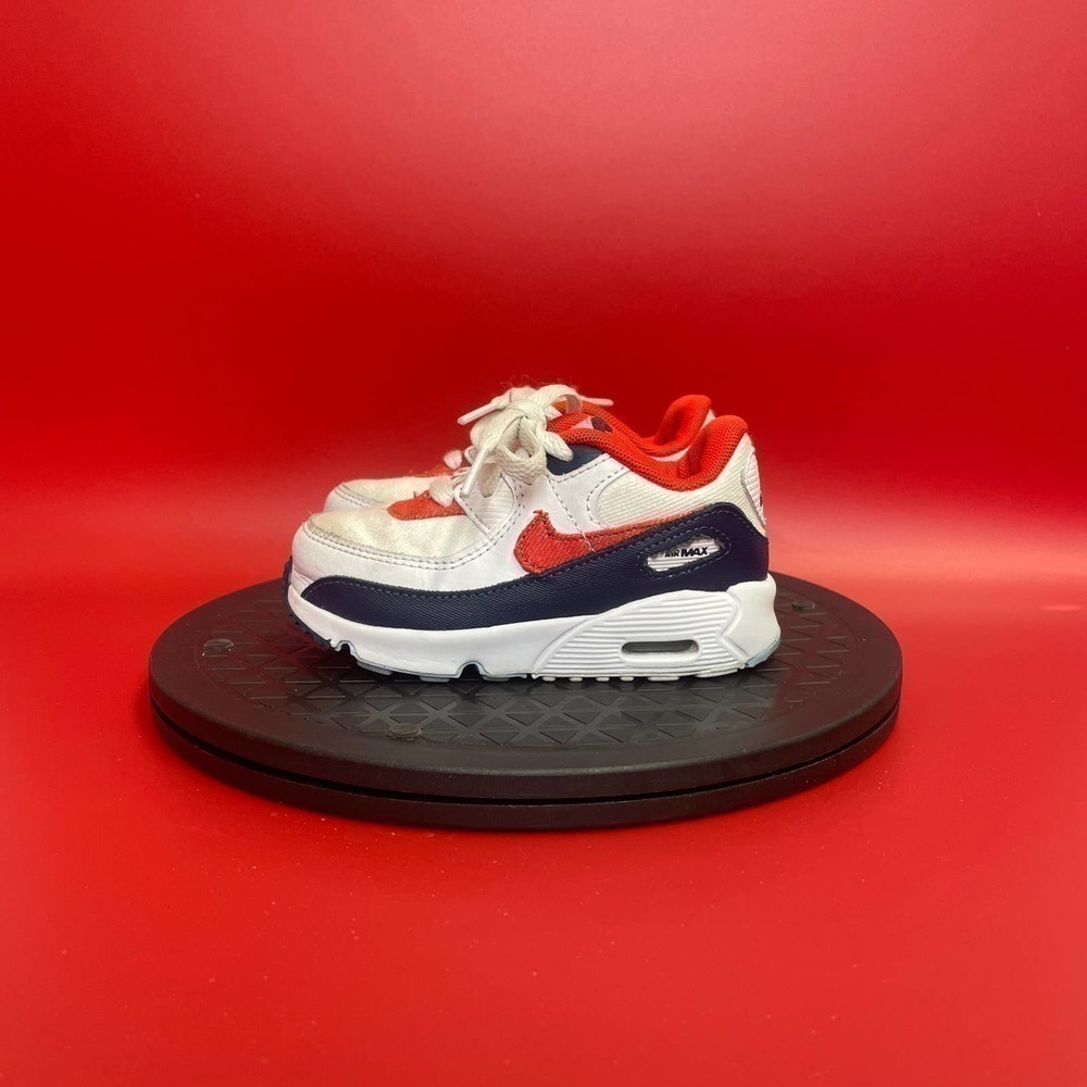 Nike Air Max 90 USA TD Sneakers Size 7C White Blue Red‌‌‌‌‌‌‌